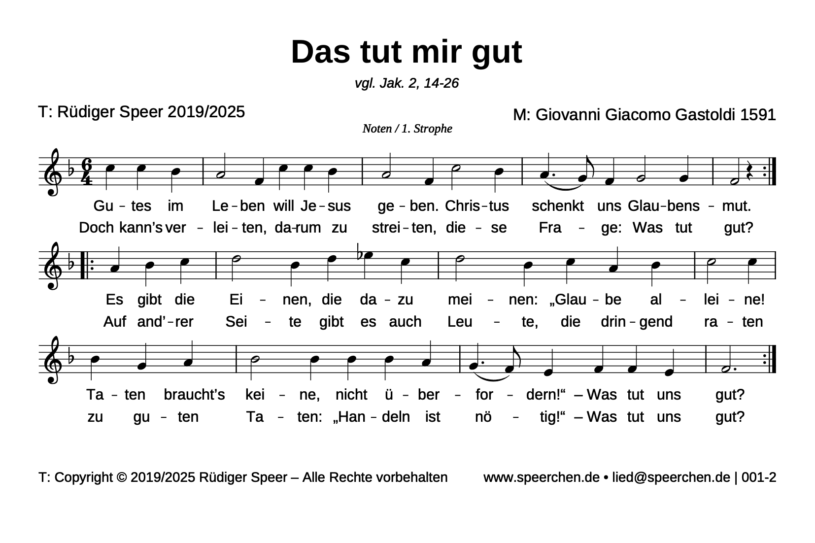 Noten mit Text der ersten Strophe
