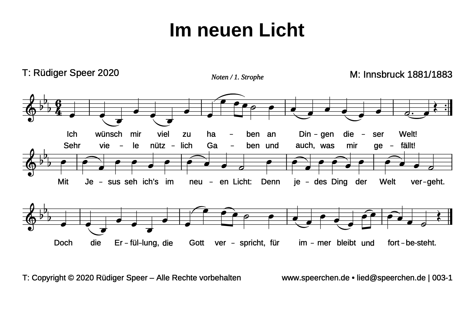 Noten mit Text der ersten Strophe