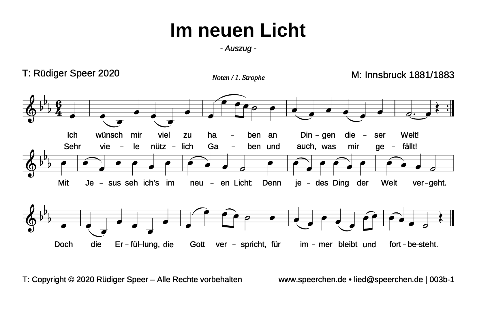 Noten mit Text der ersten Strophe