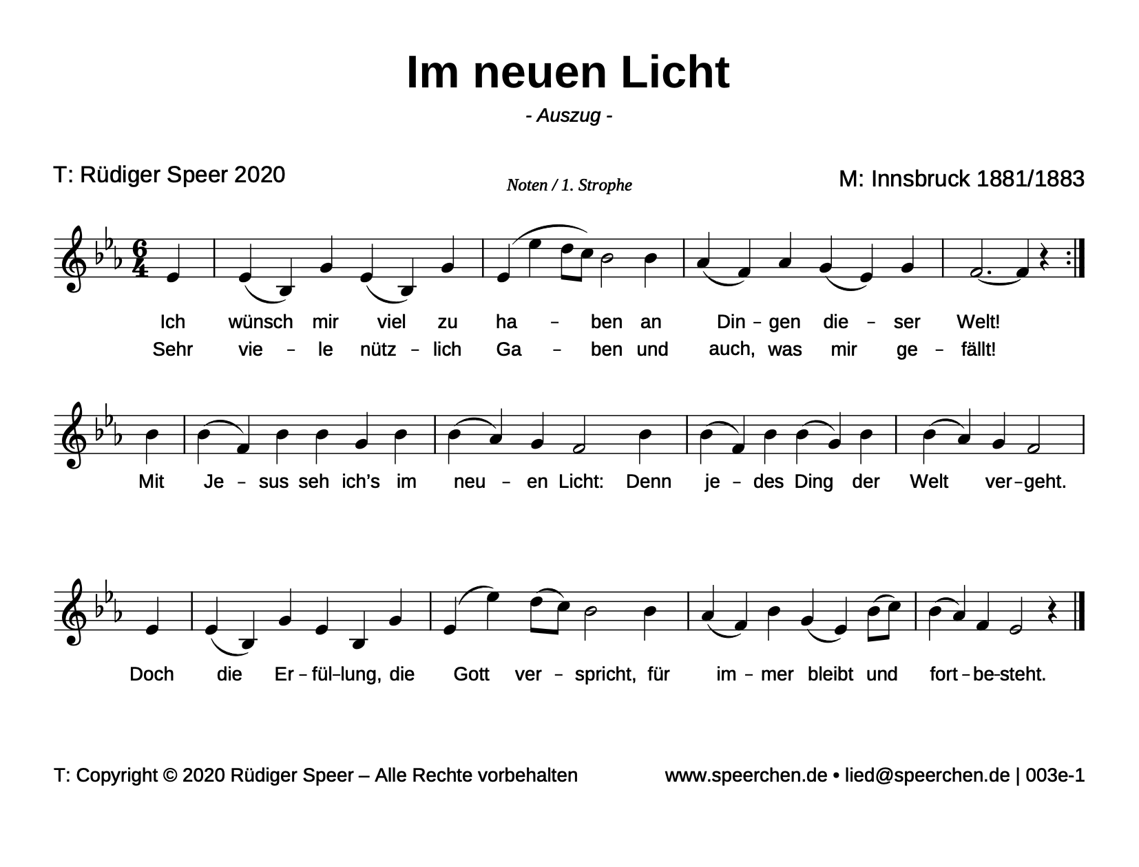 Noten mit Text der ersten Strophe