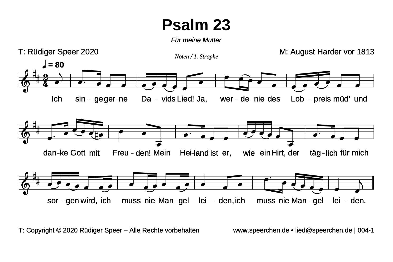 Noten mit Text der ersten Strophe