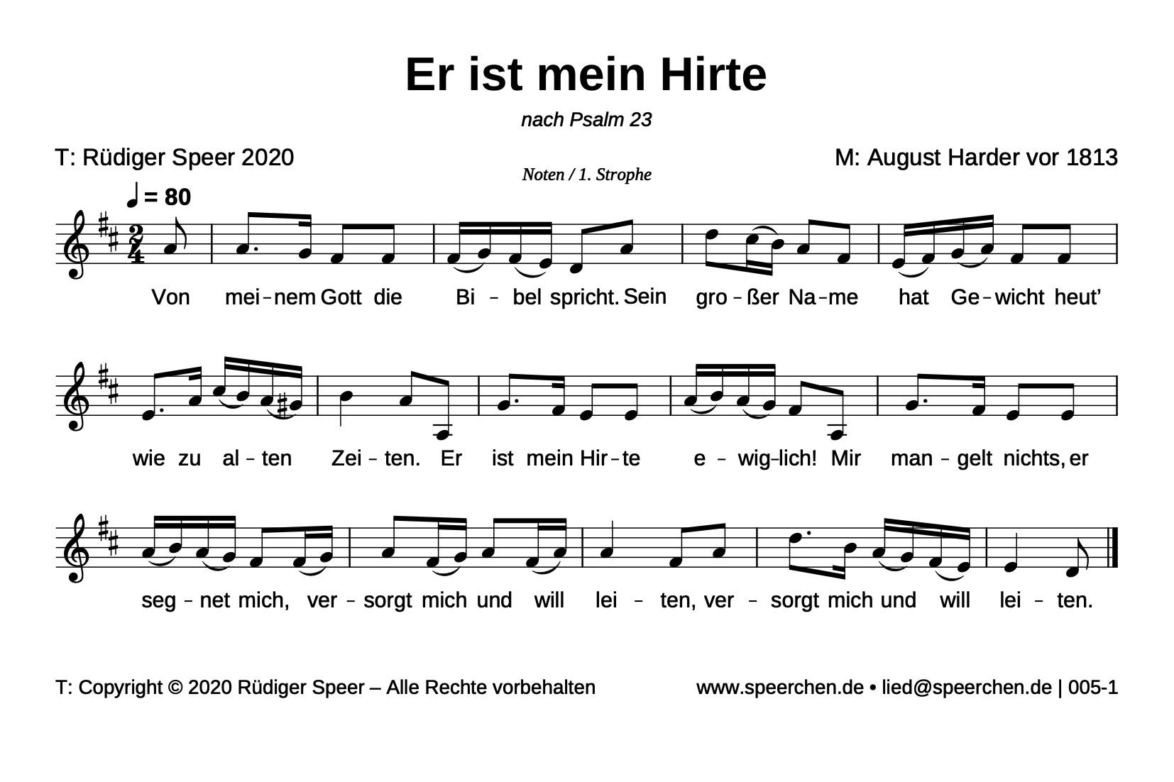 Noten mit Text der ersten Strophe