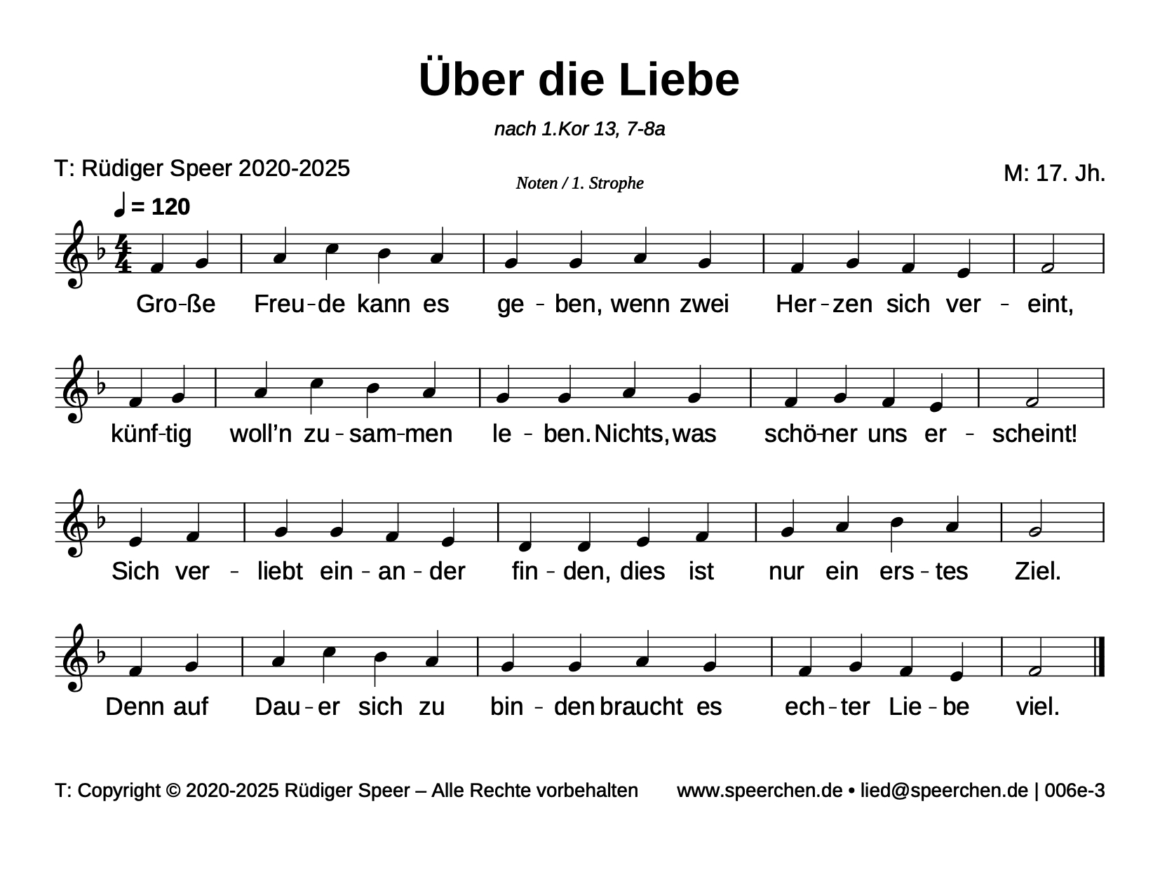 Noten mit Text der ersten Strophe