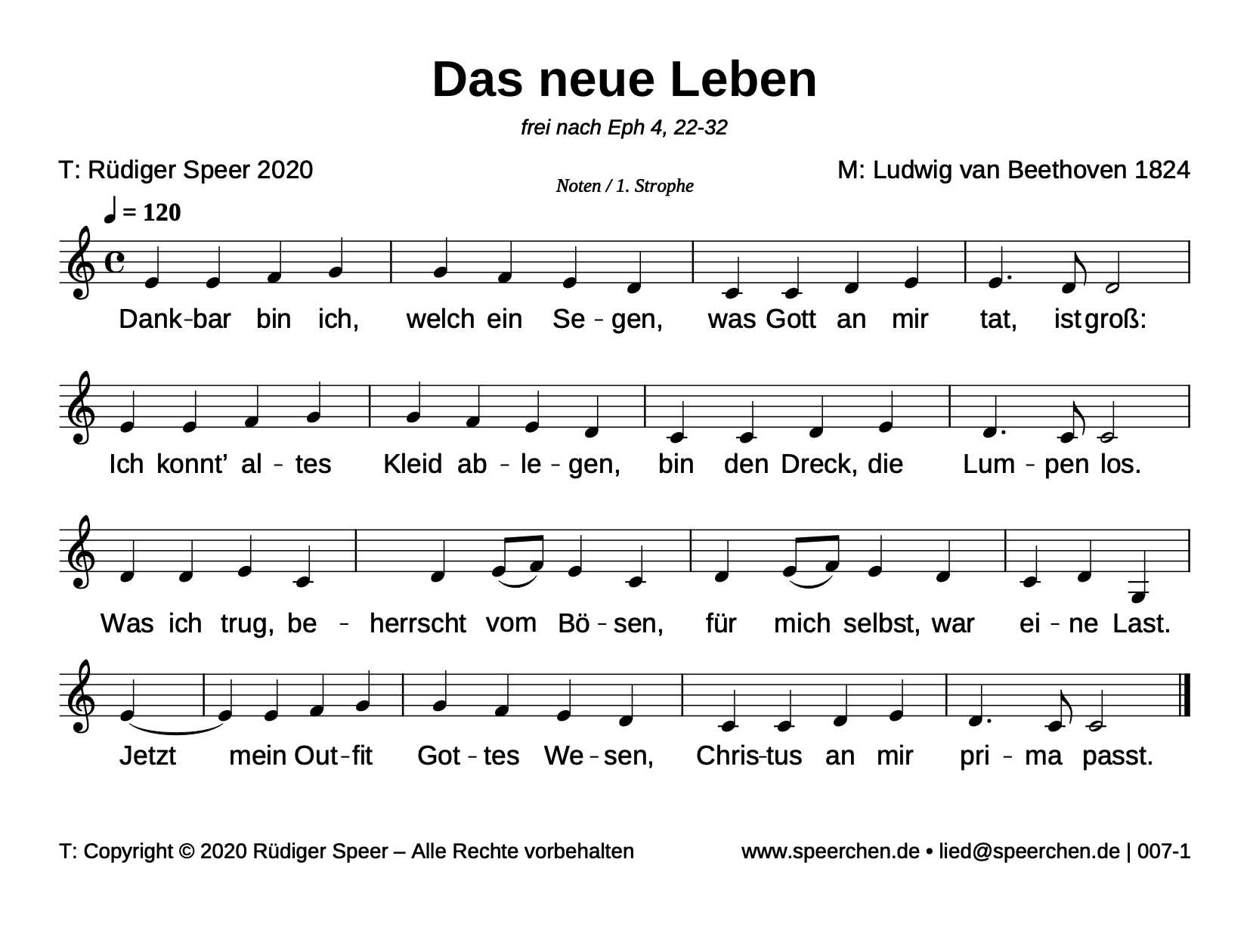 Noten mit Text der ersten Strophe