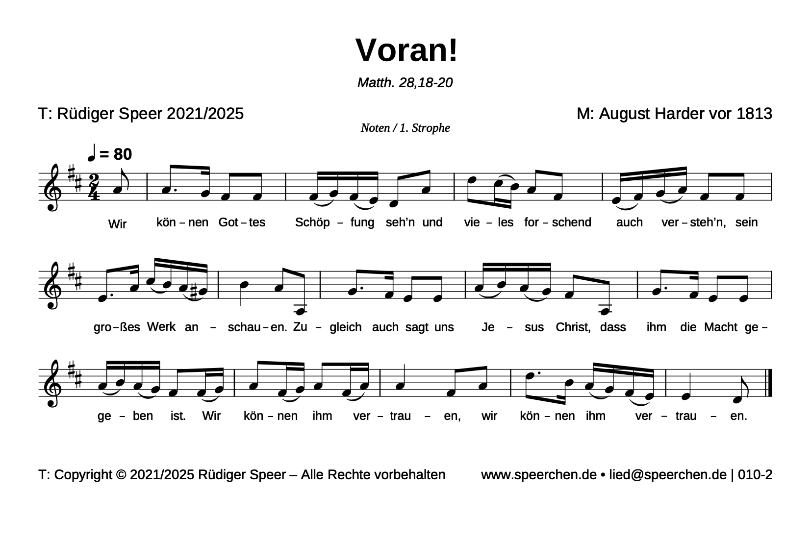 Noten mit Text der ersten Strophe