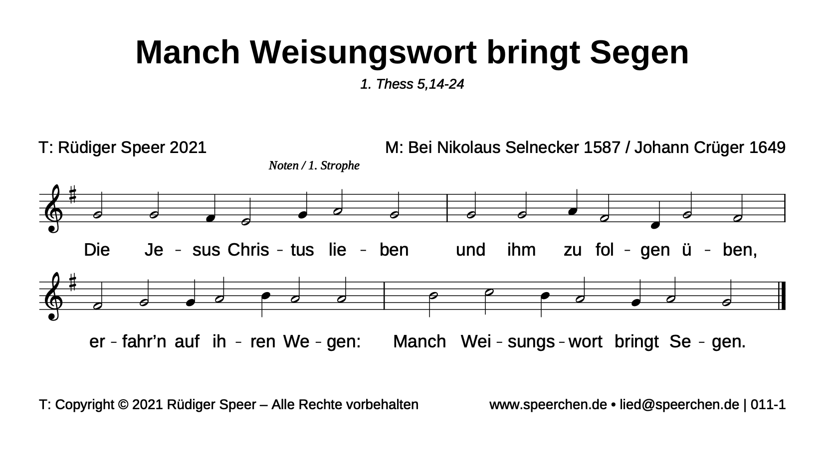 Noten mit Text der ersten Strophe