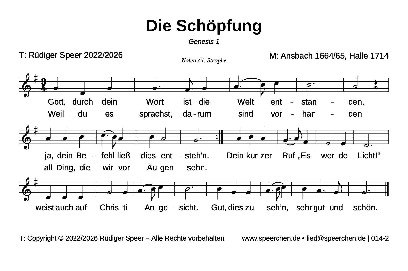 Noten mit Text der ersten Strophe