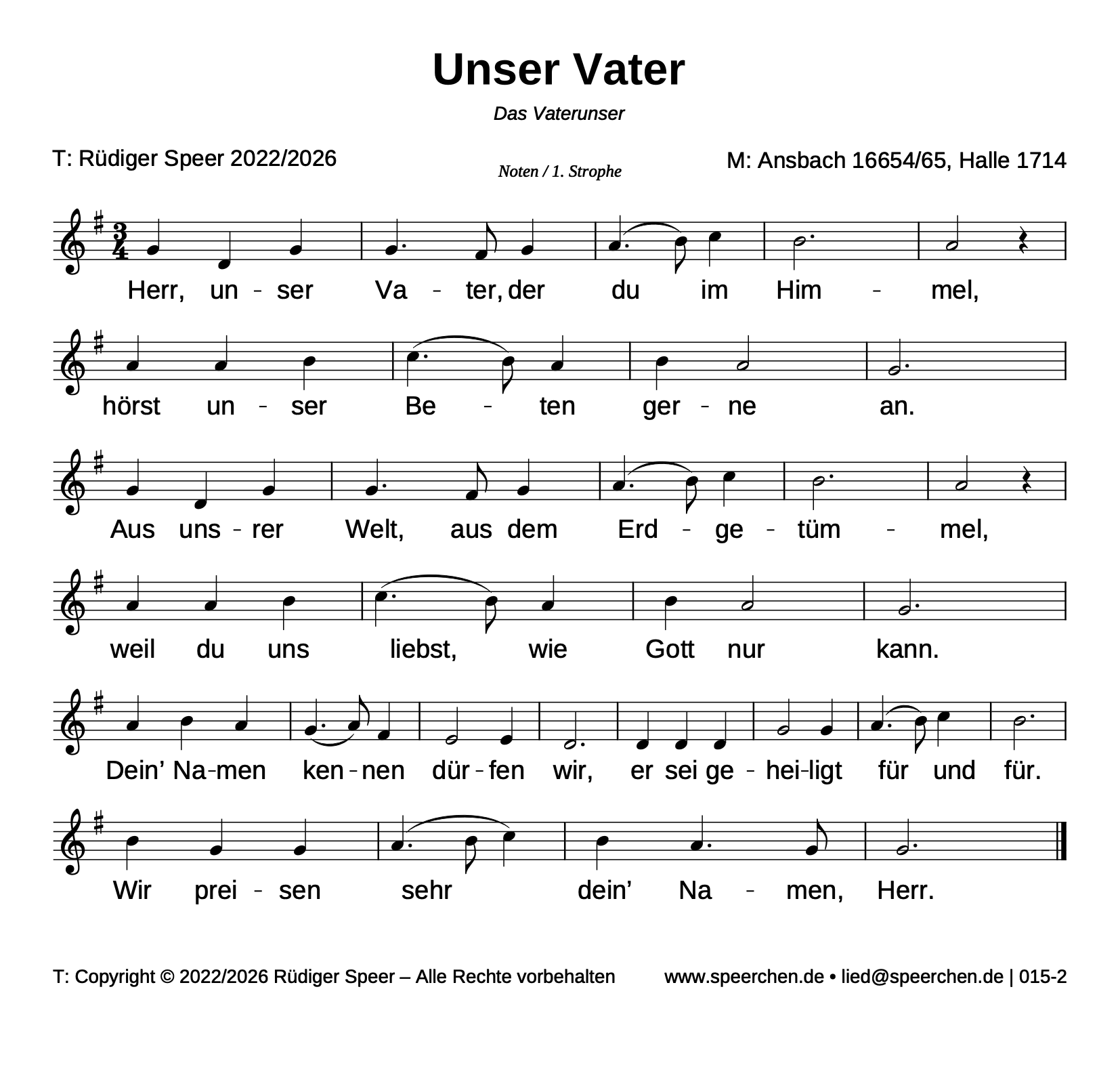 Noten mit Text der ersten Strophe