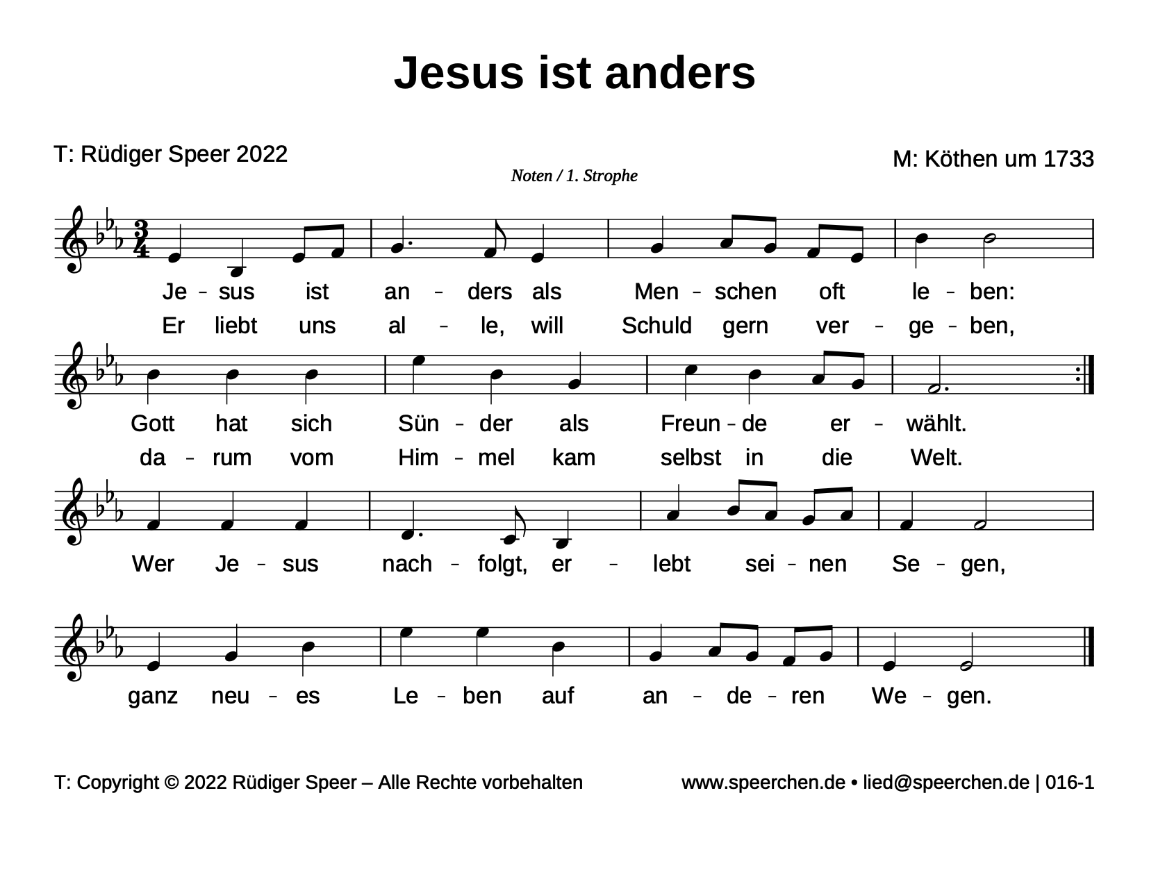 Noten mit Text der ersten Strophe
