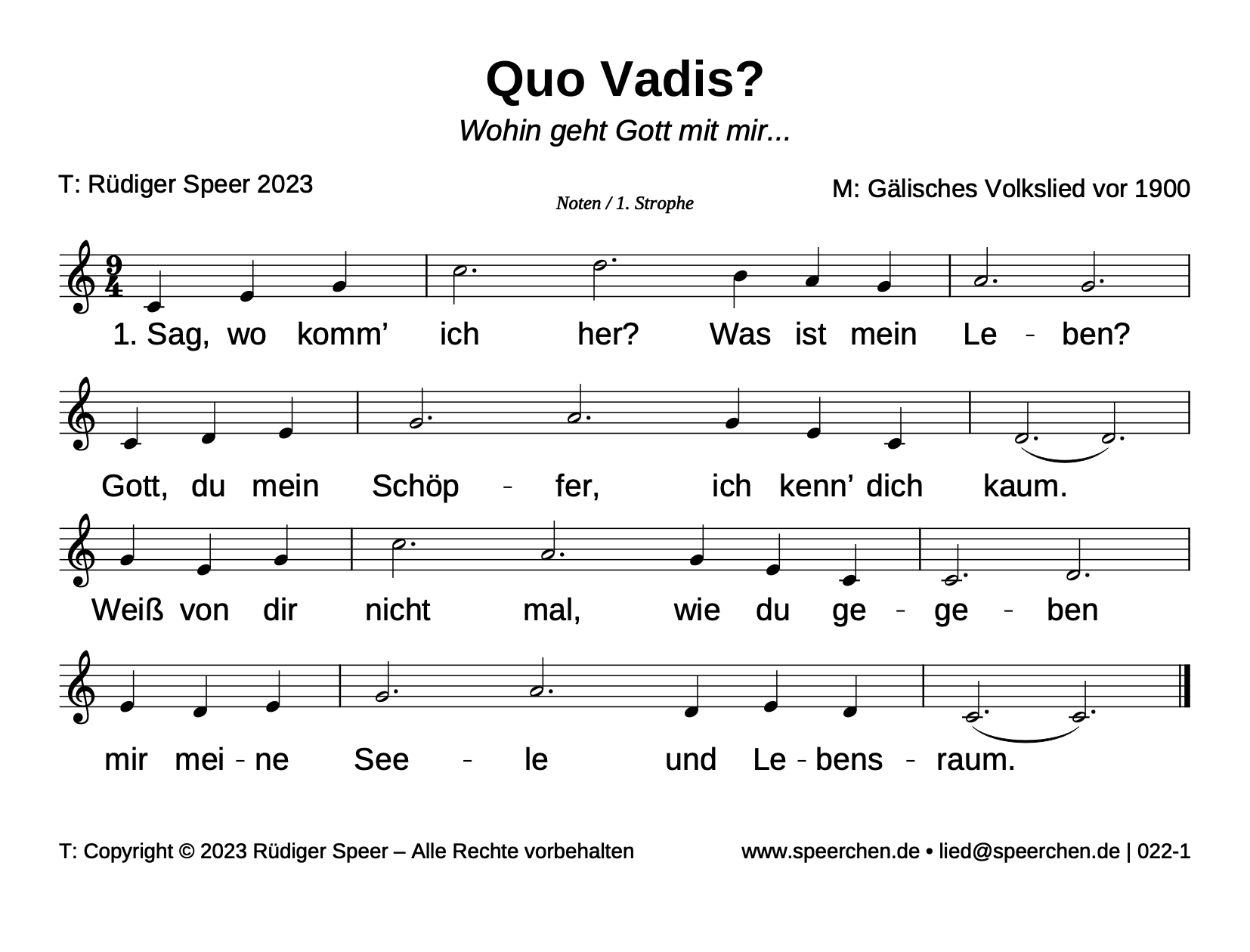 Noten mit Text der ersten Strophe