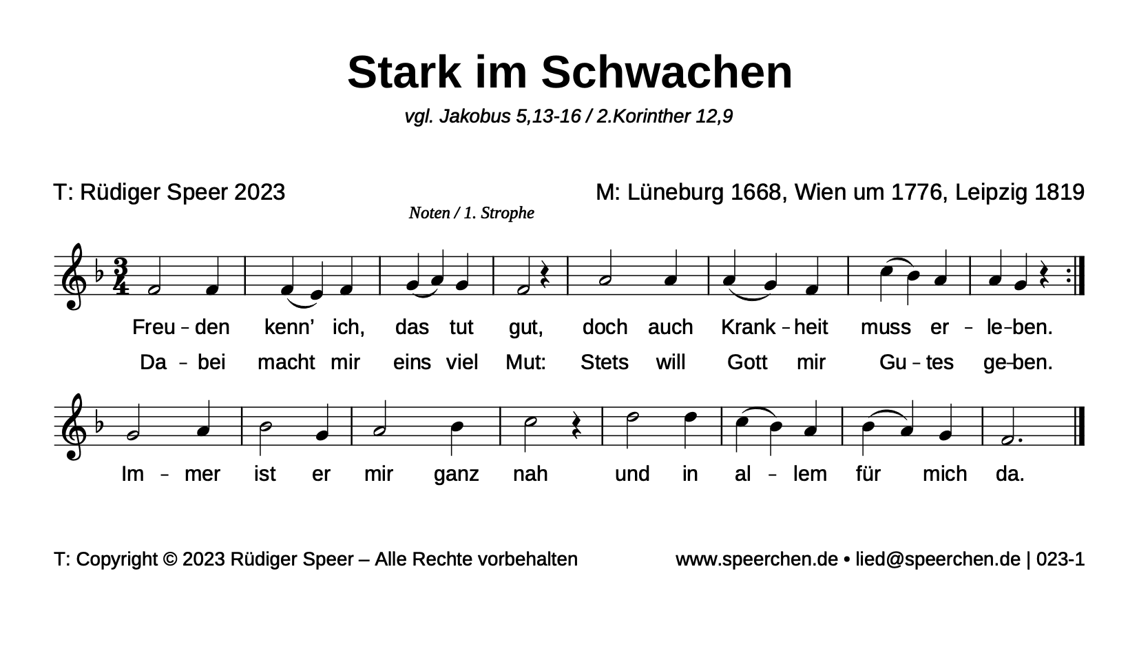 Noten mit Text der ersten Strophe