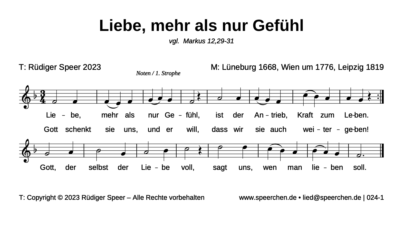 Noten mit Text der ersten Strophe