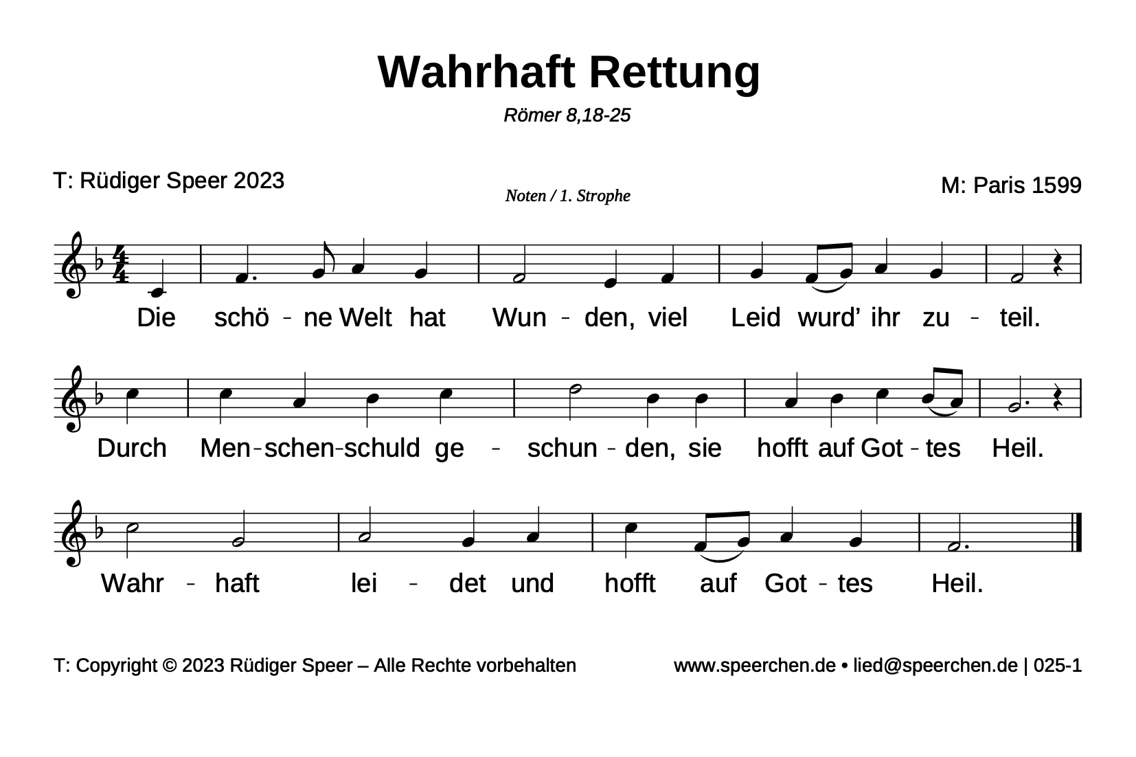 Noten mit Text der ersten Strophe