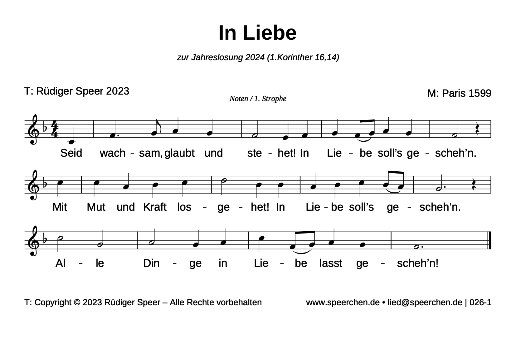 Noten mit Text der ersten Strophe
