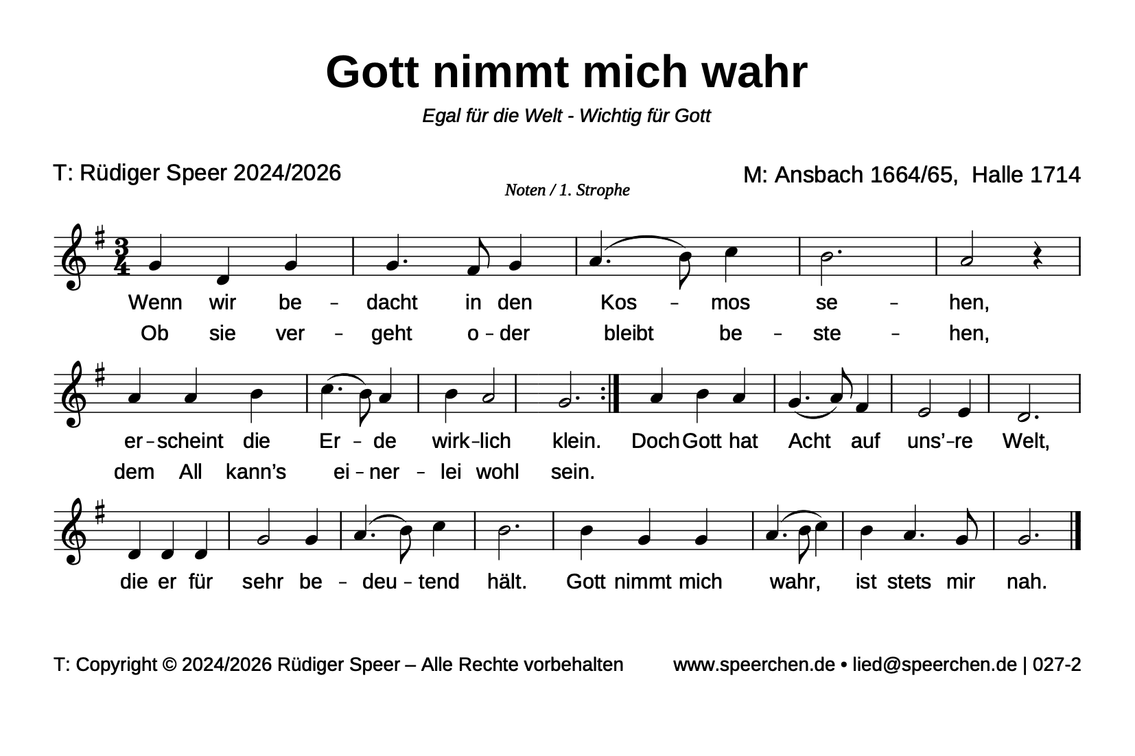 Noten mit Text der ersten Strophe