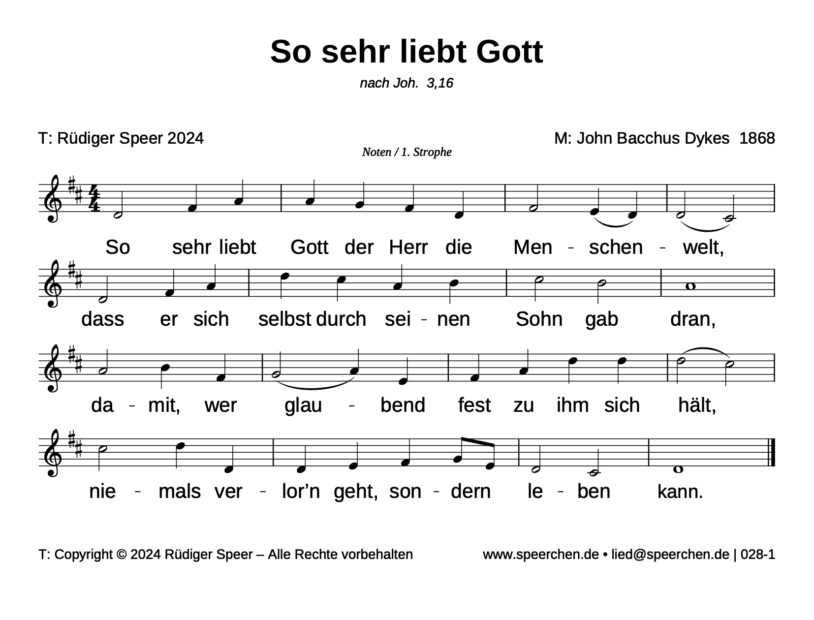 Noten mit Text der ersten Strophe