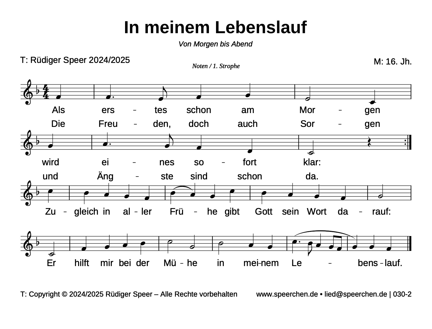 Noten mit Text der ersten Strophe
