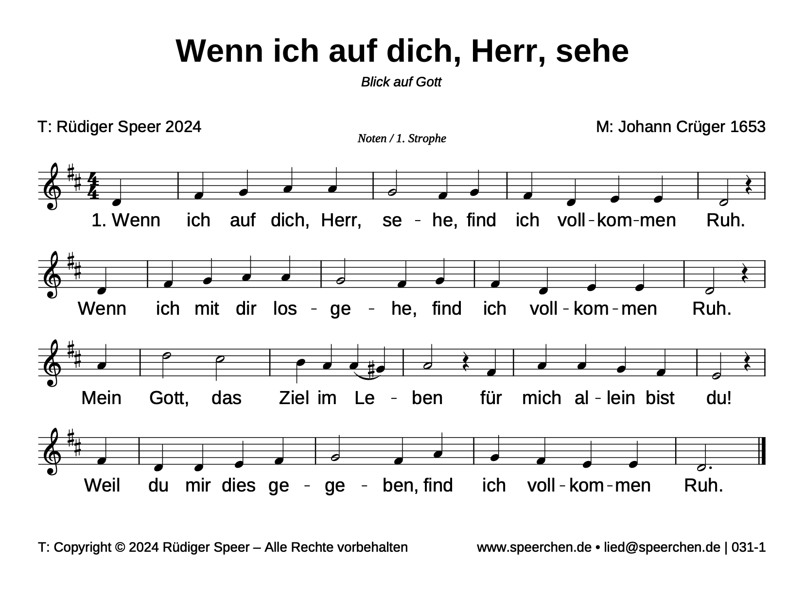 Noten mit Text der ersten Strophe