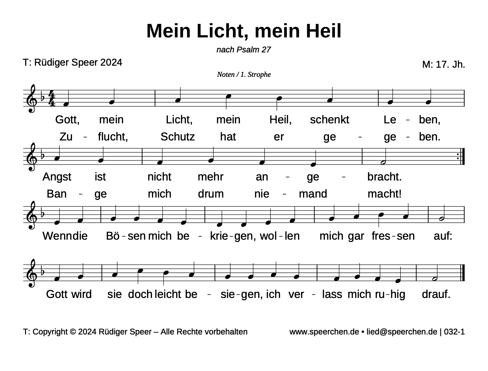 Noten mit Text der ersten Strophe