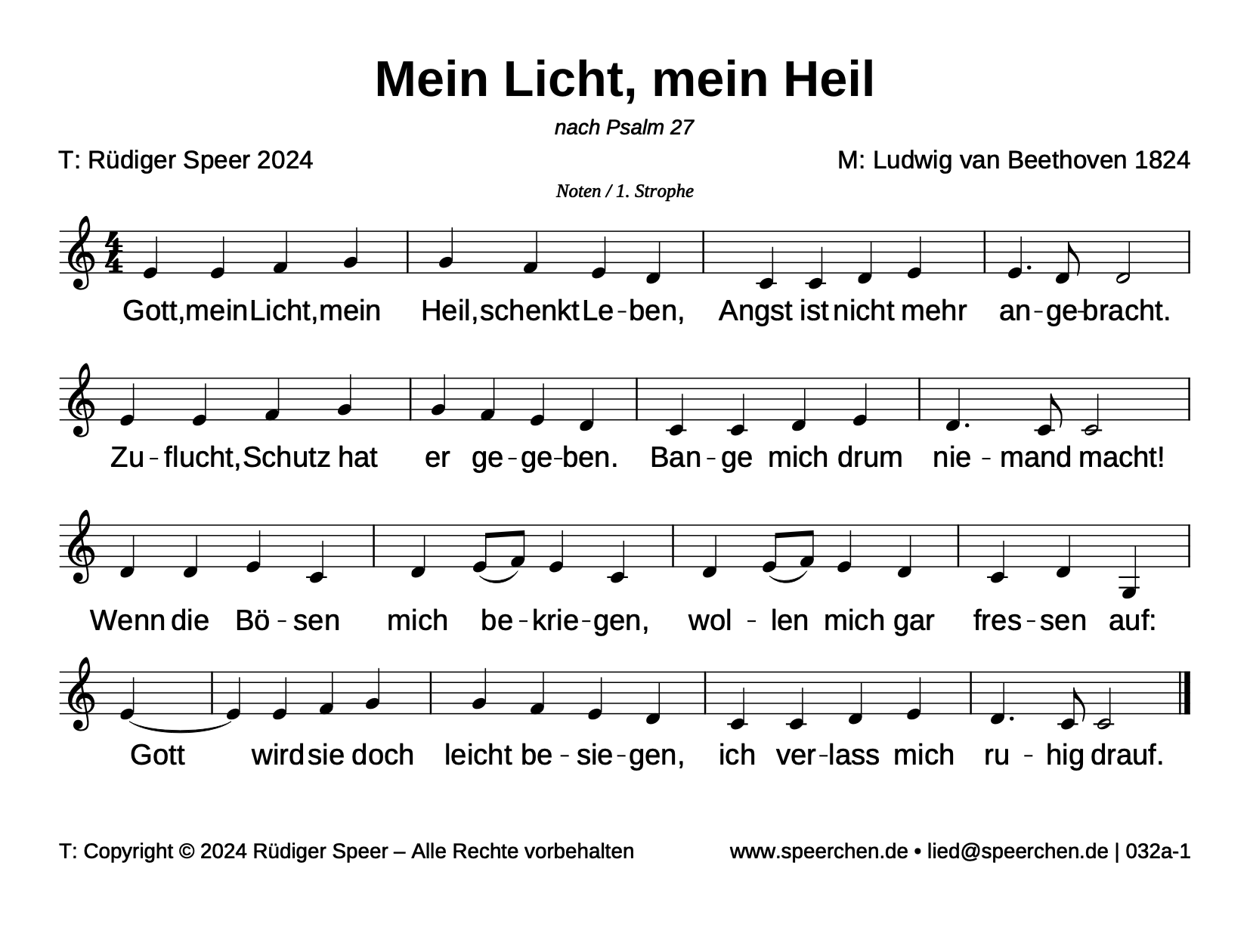 Noten mit Text der ersten Strophe