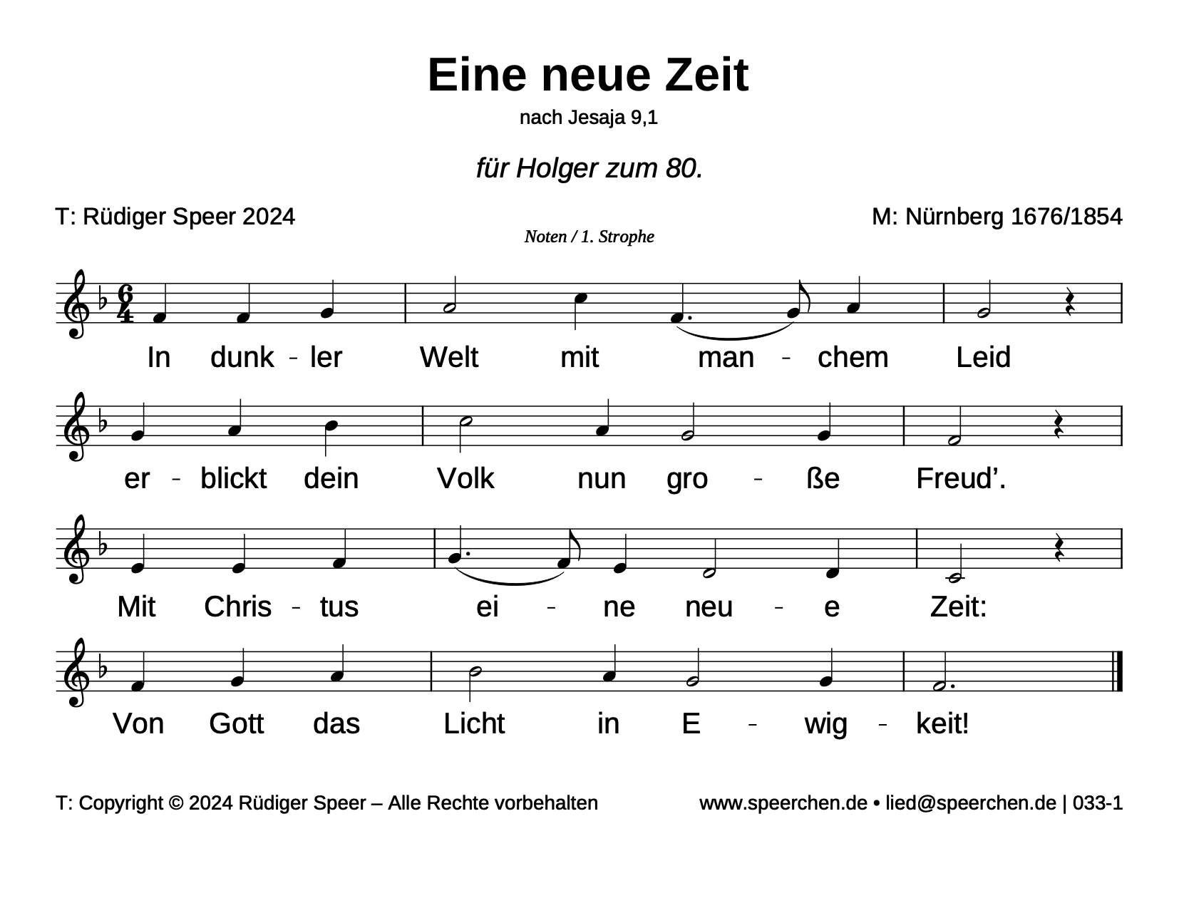 Noten mit Text der ersten Strophe
