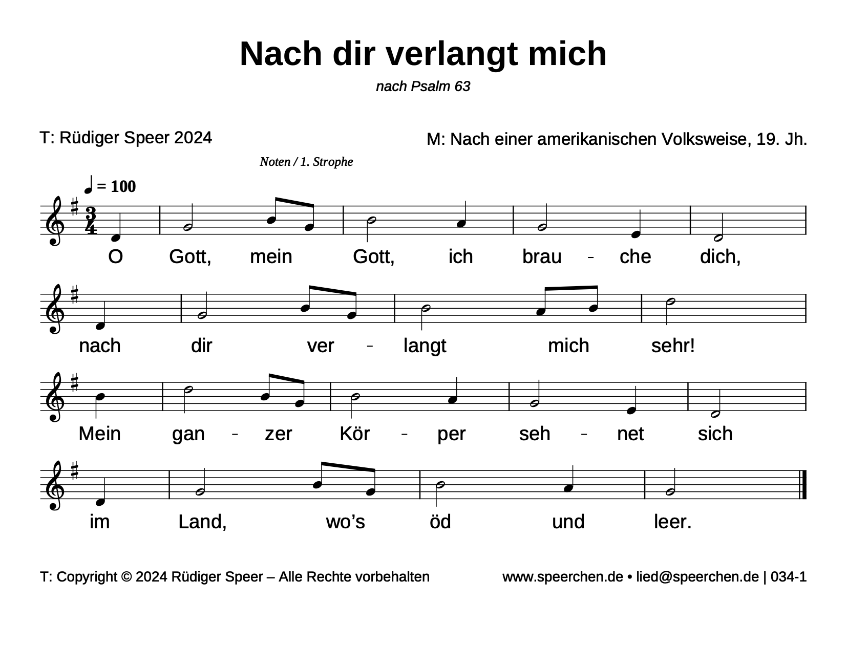 Noten mit Text der ersten Strophe