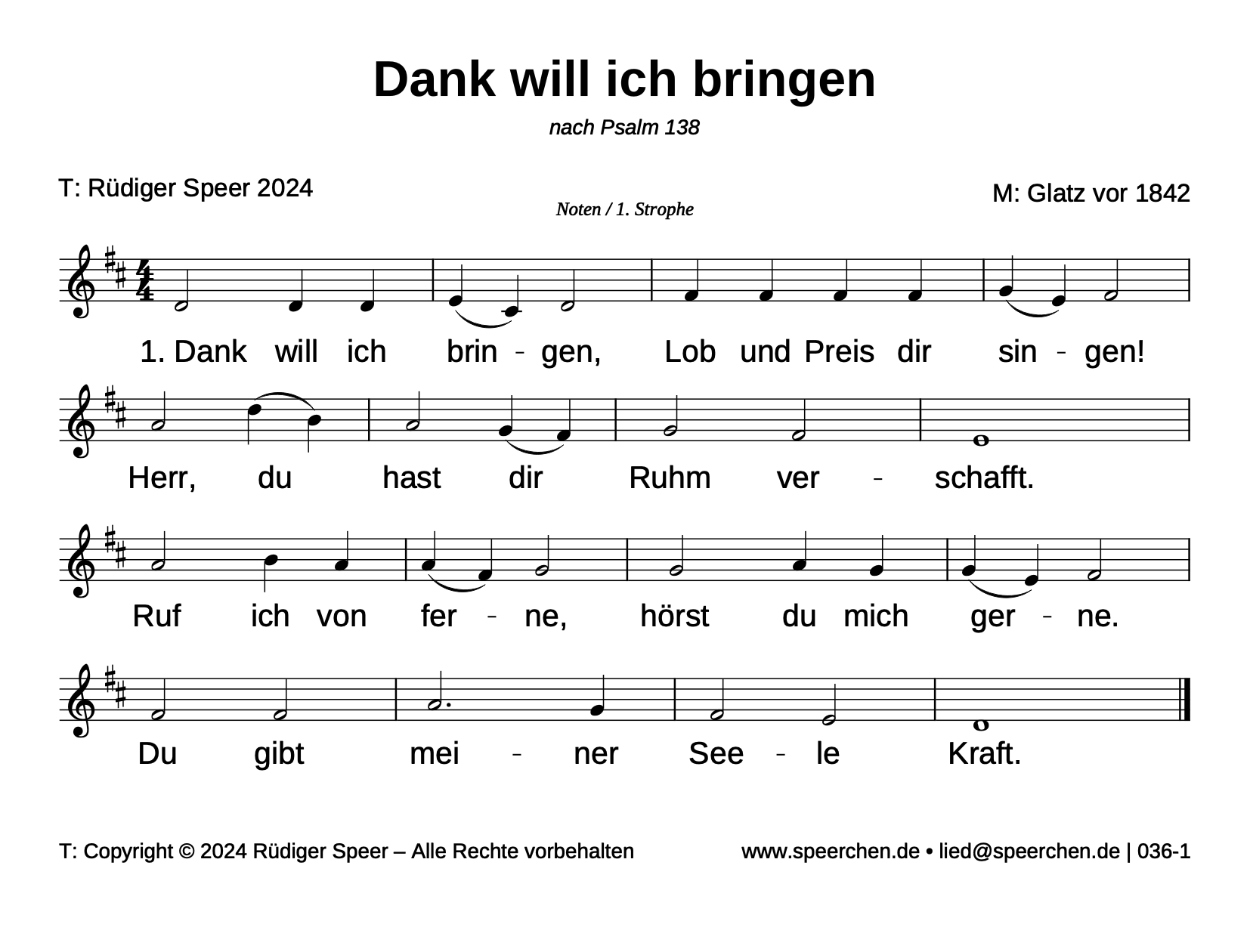 Noten mit Text der ersten Strophe