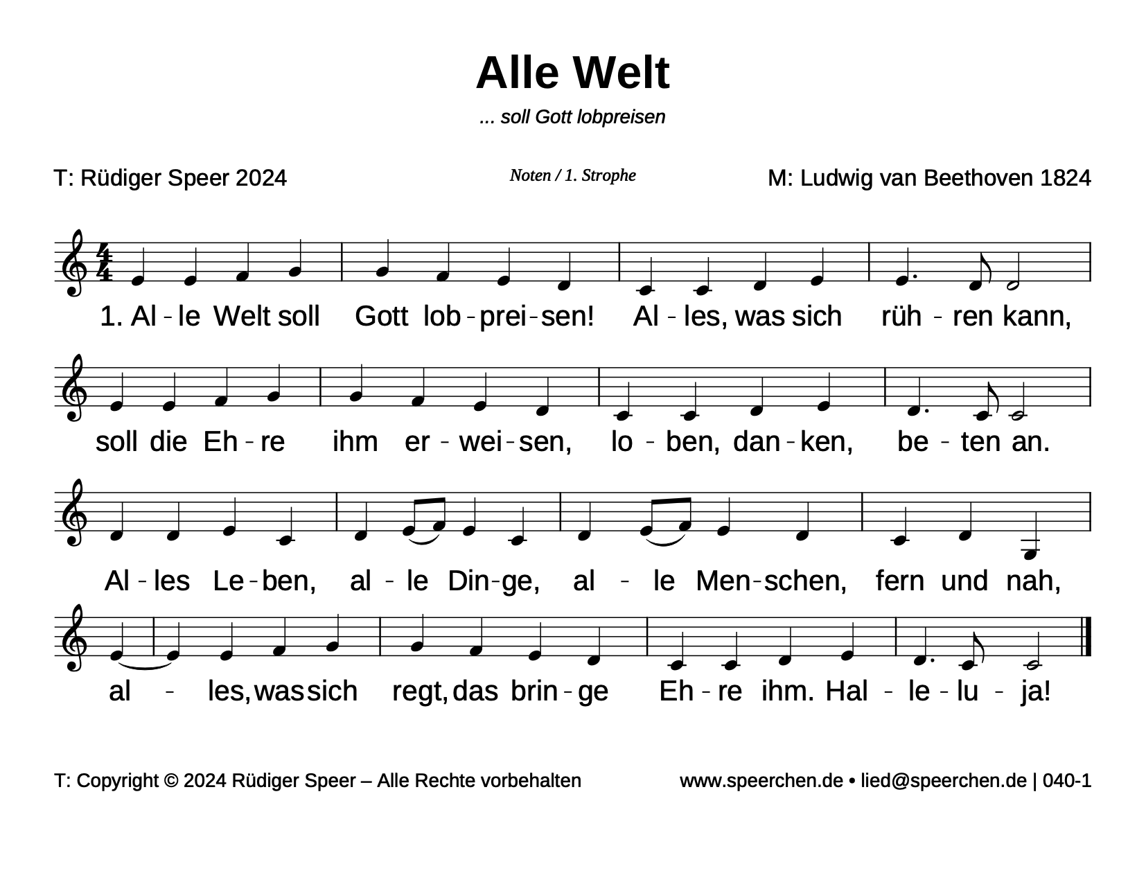 Noten mit Text der ersten Strophe