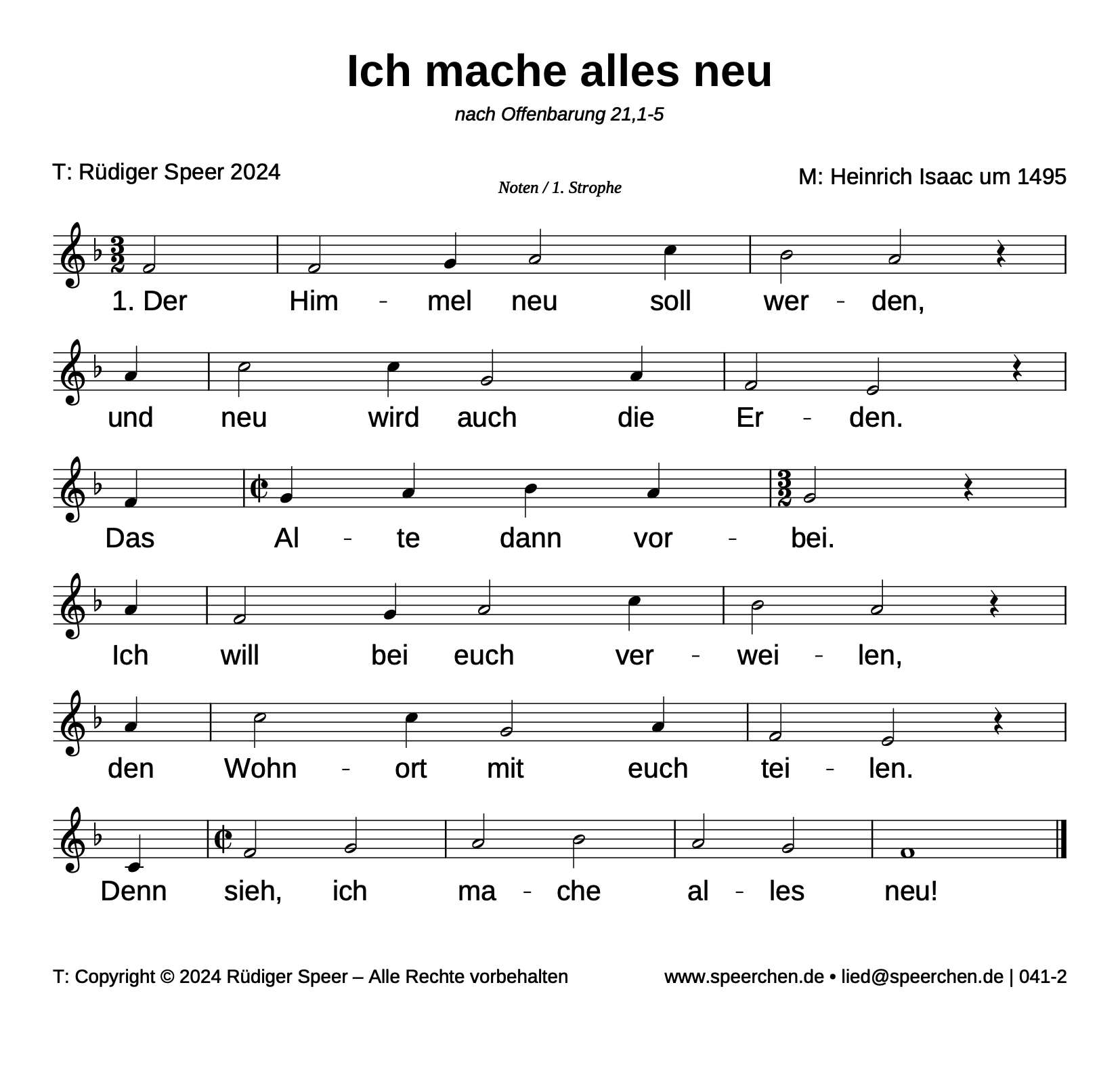 Noten mit Text der ersten Strophe