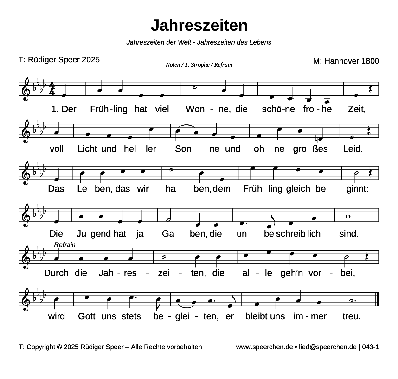 Noten mit Text der ersten Strophe und des Refrains