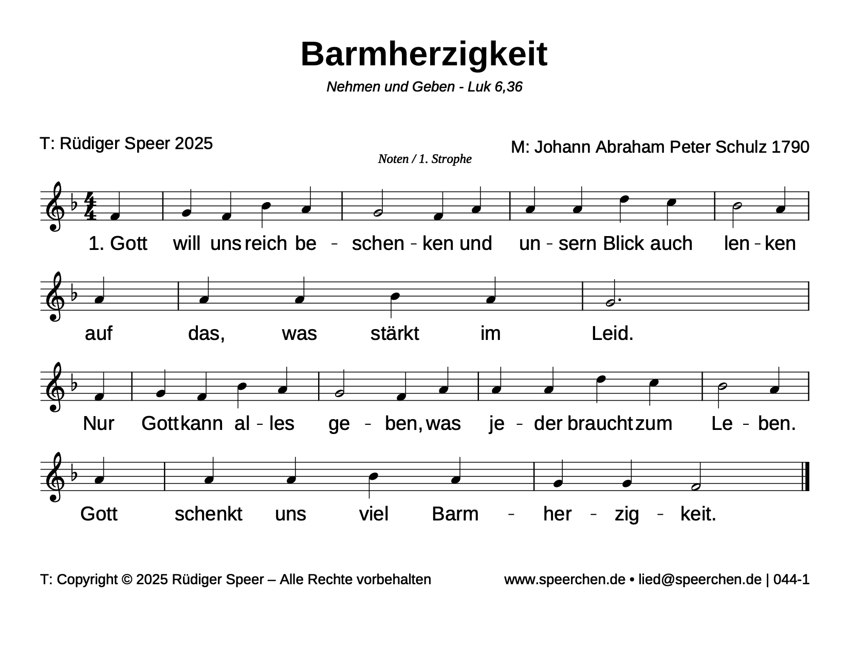 Noten mit Text der ersten Strophe