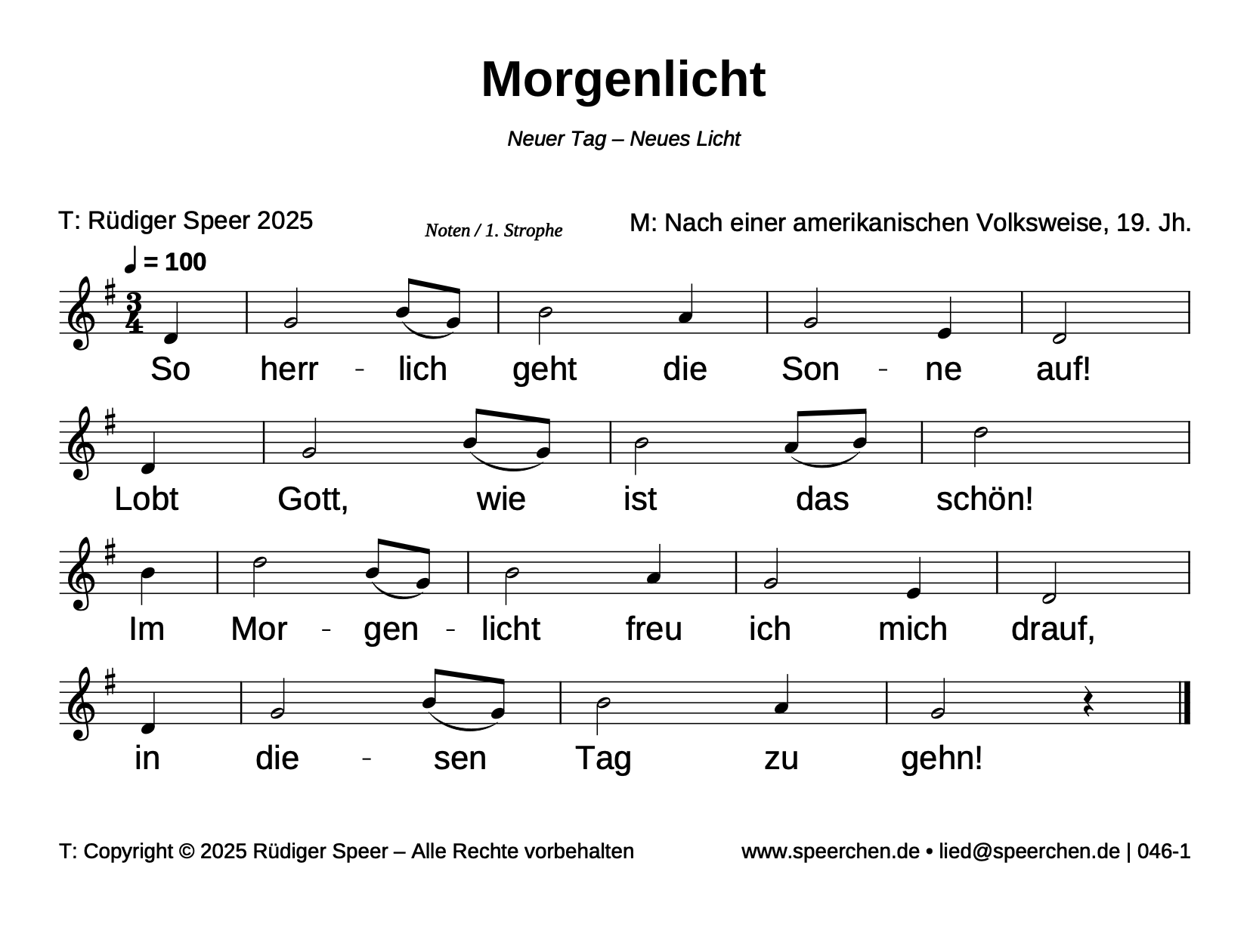 Noten mit Text der ersten Strophe
