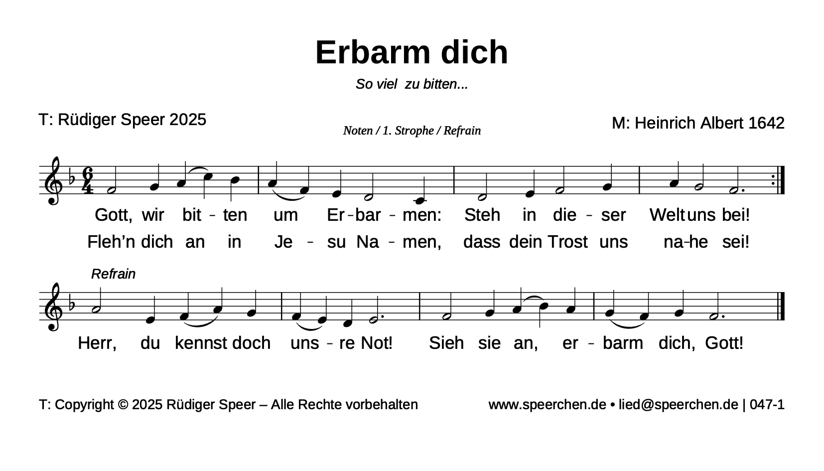 Noten mit Text der ersten Strophe und des Refrains