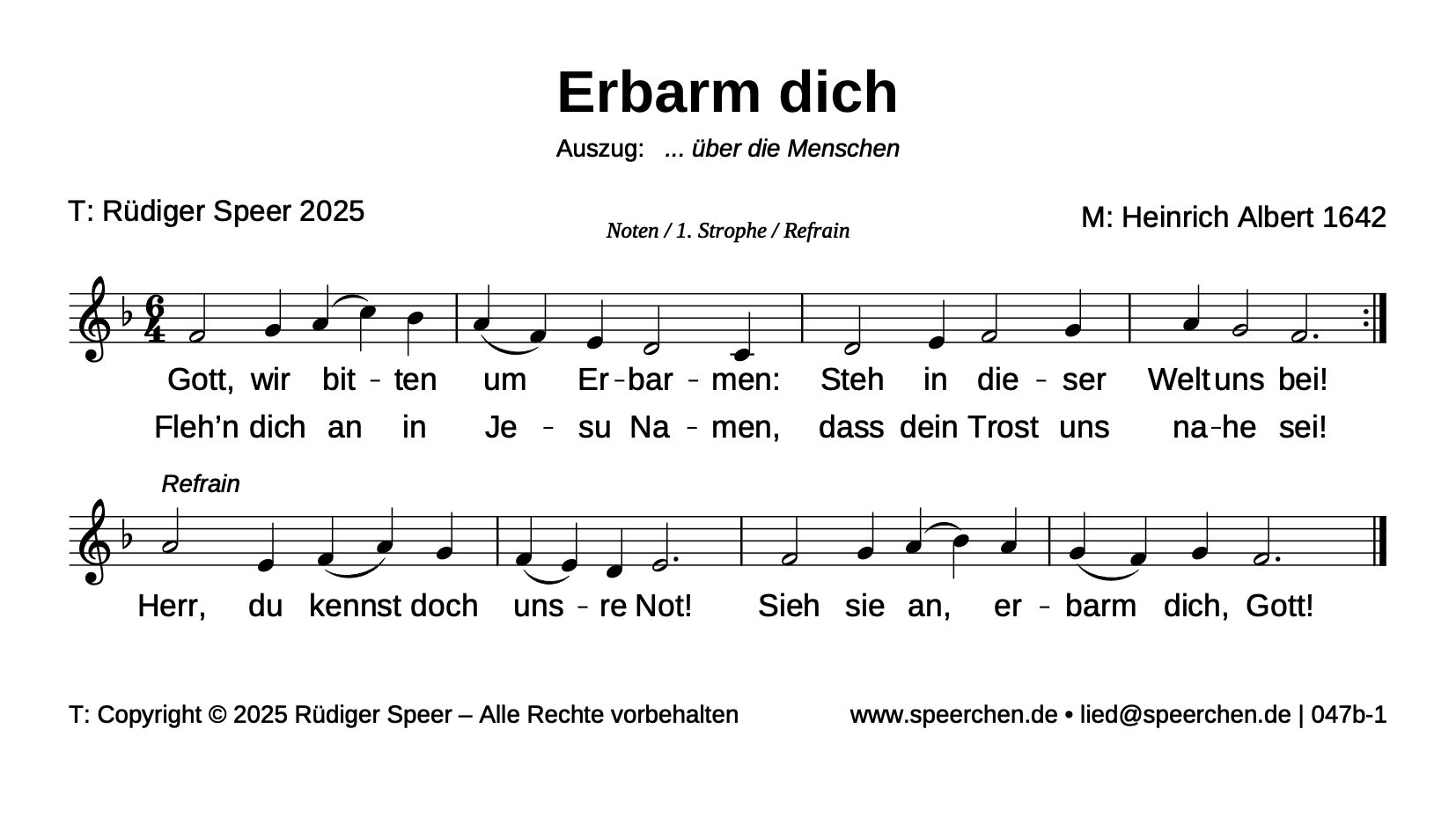 Noten mit Text der ersten Strophe und des Refrains