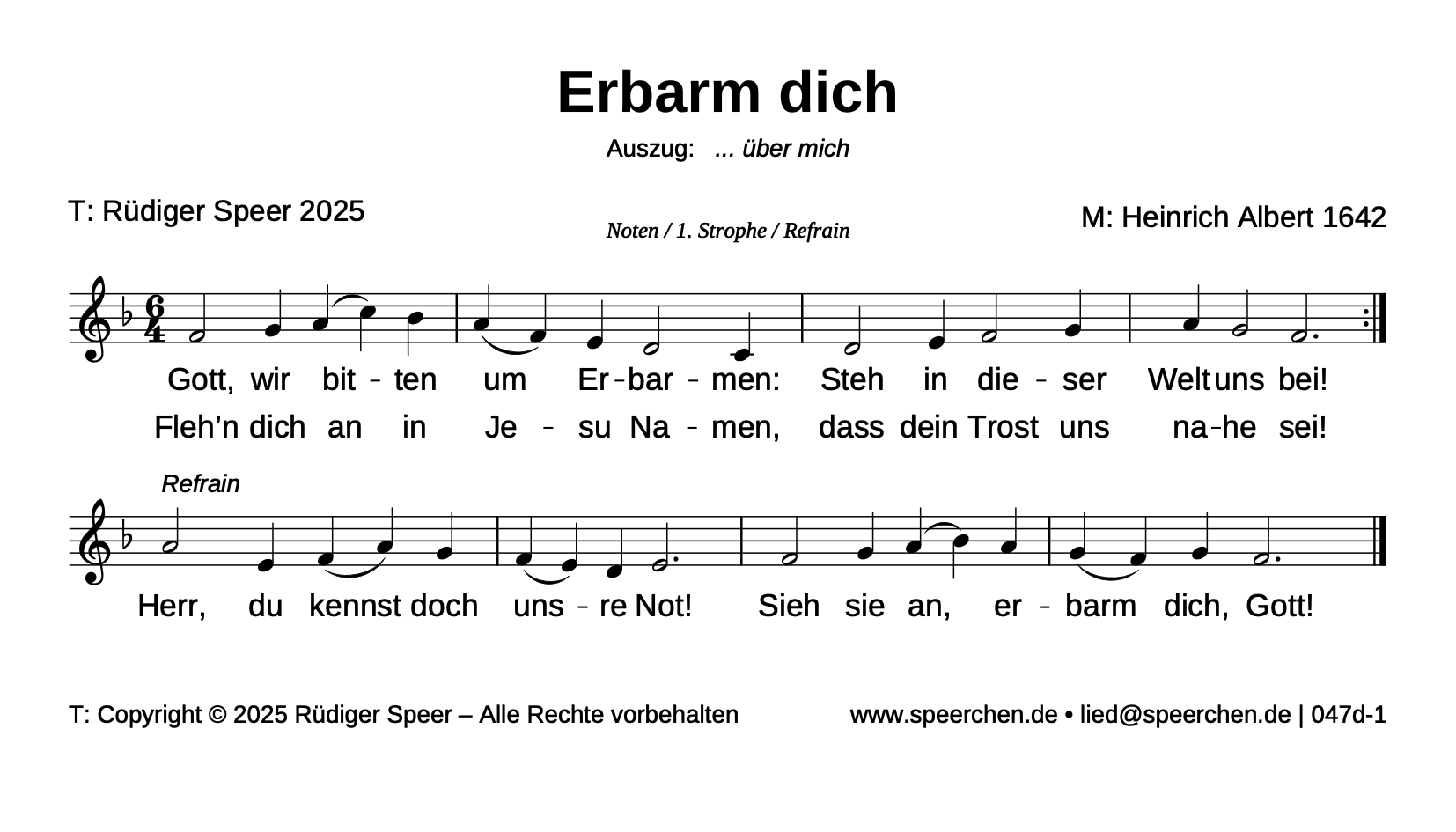 Noten mit Text der ersten Strophe und des Refrains