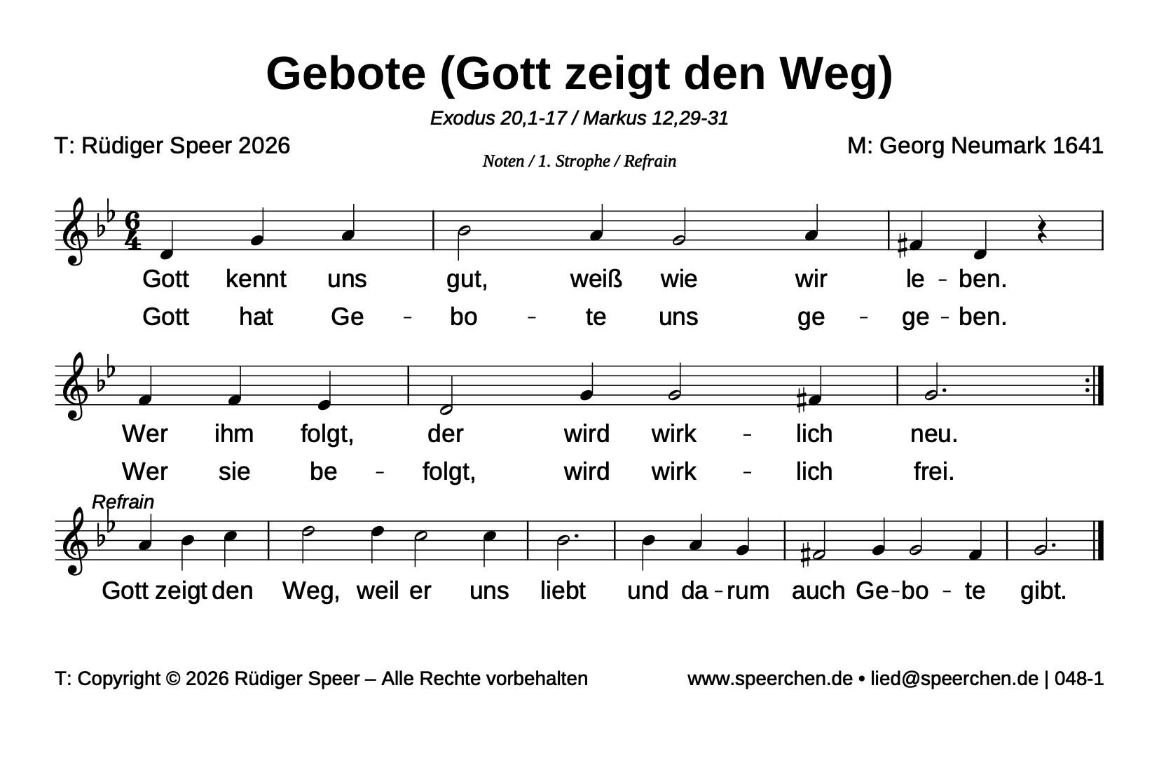Noten mit Text der ersten Strophe und des Refrains
