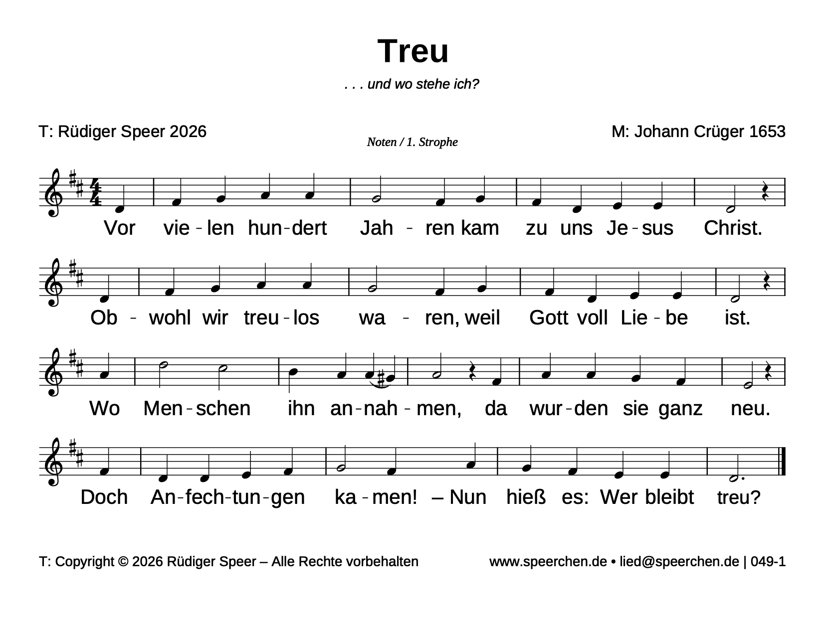 Noten mit Text der ersten Strophe