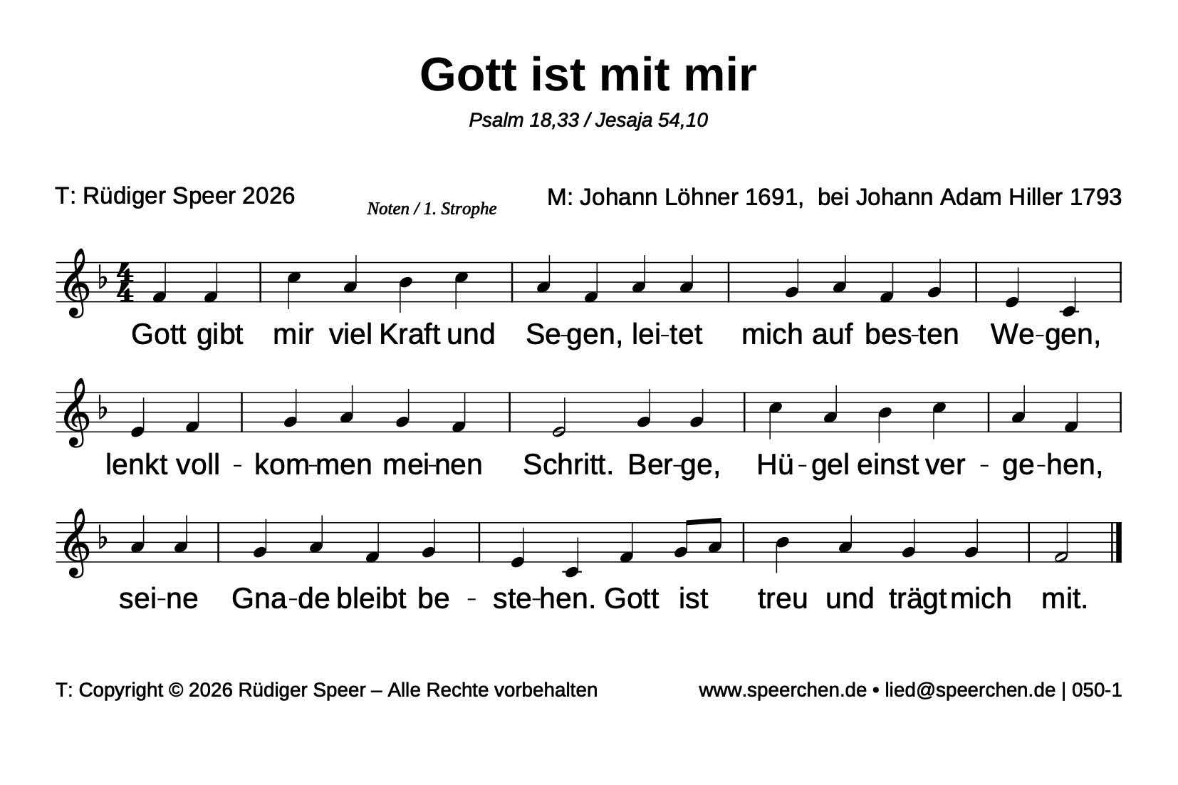 Noten mit Text der ersten Strophe