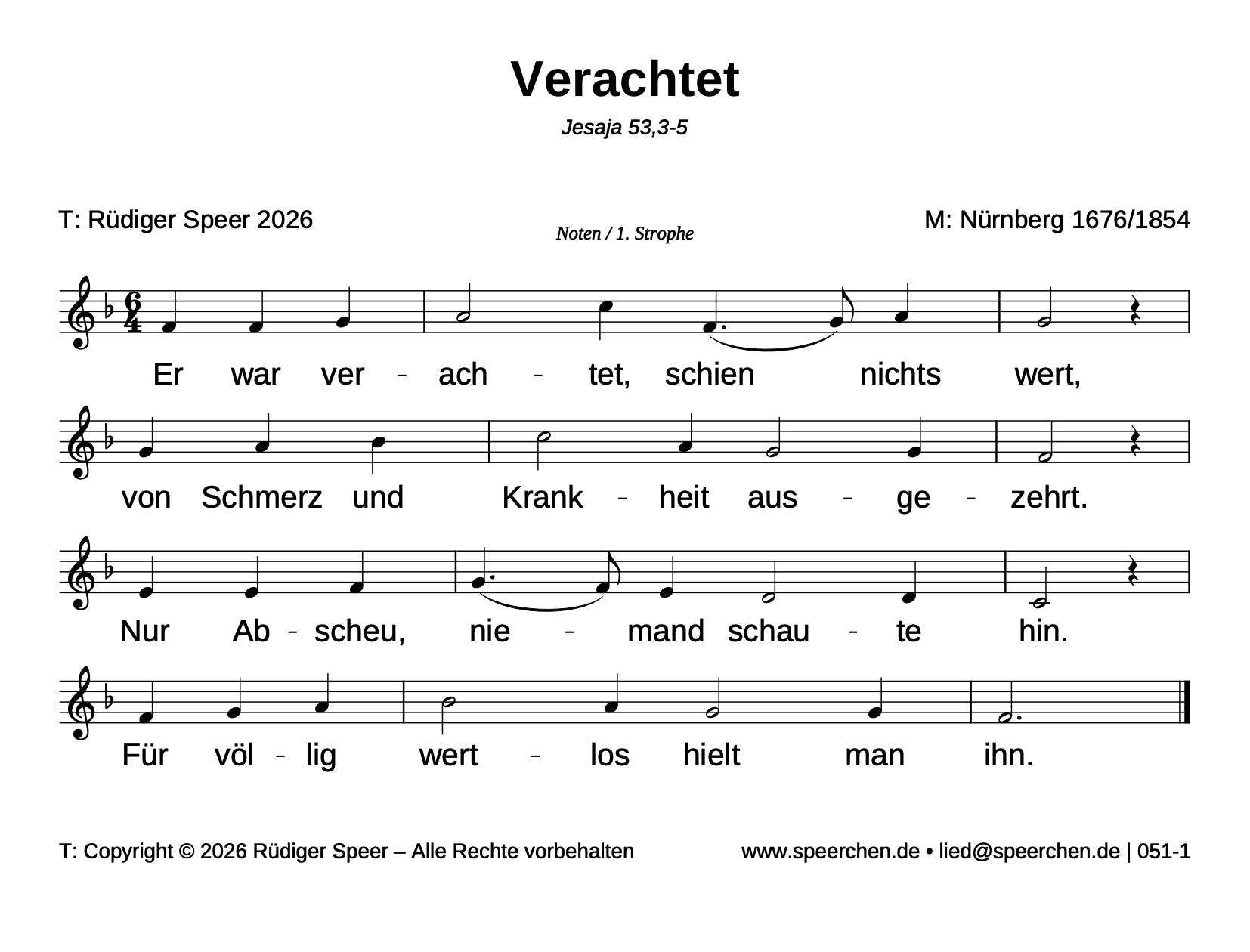 Noten mit Text der ersten Strophe
