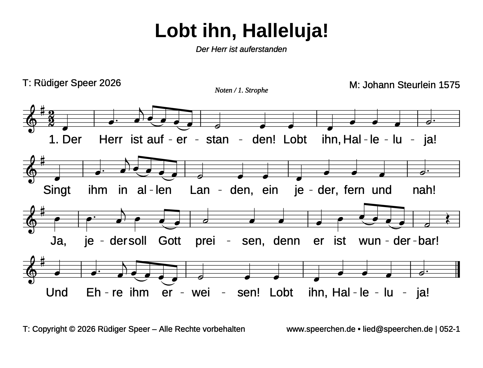 Noten mit Text der ersten Strophe