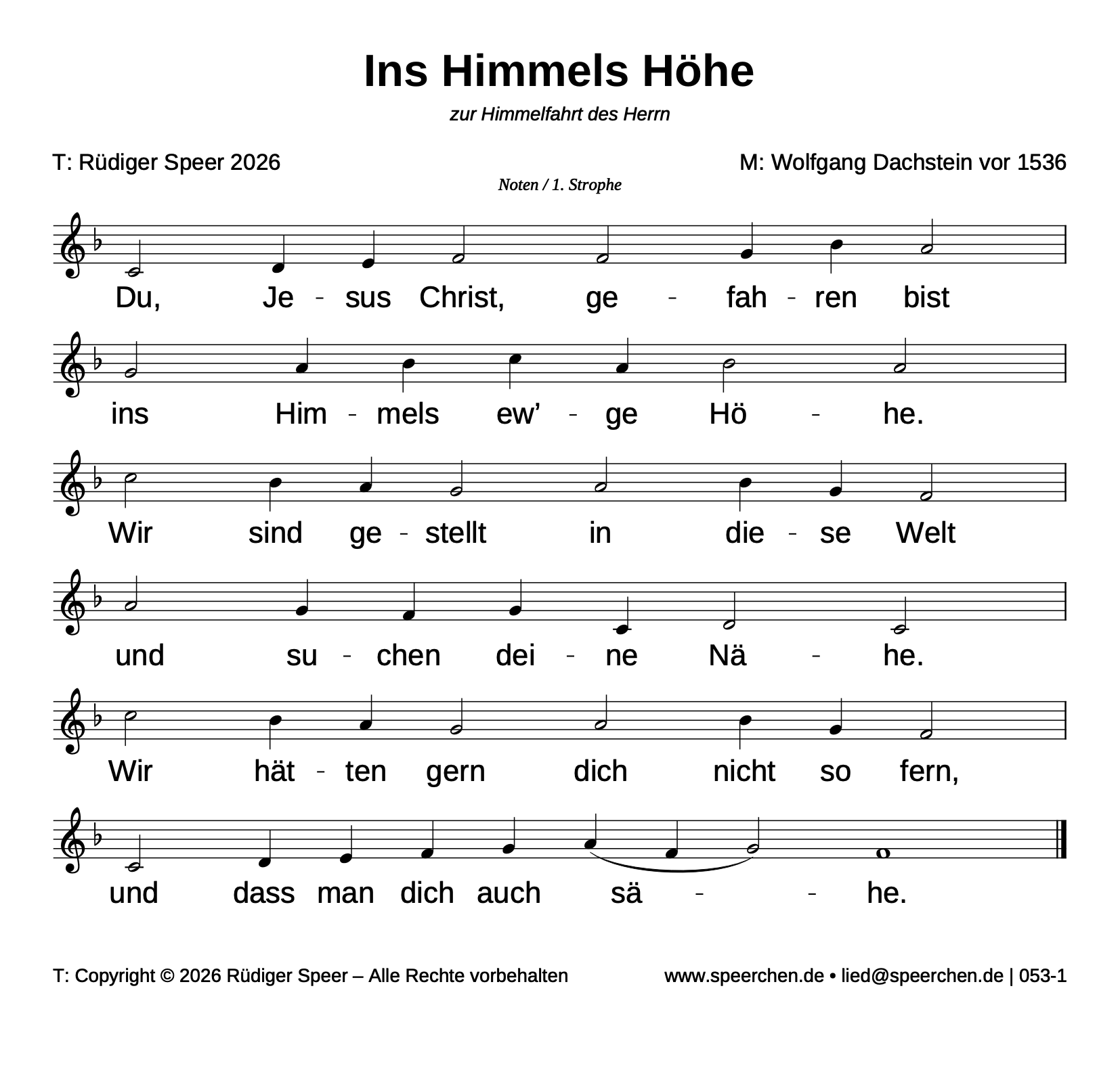 Noten mit Text der ersten Strophe