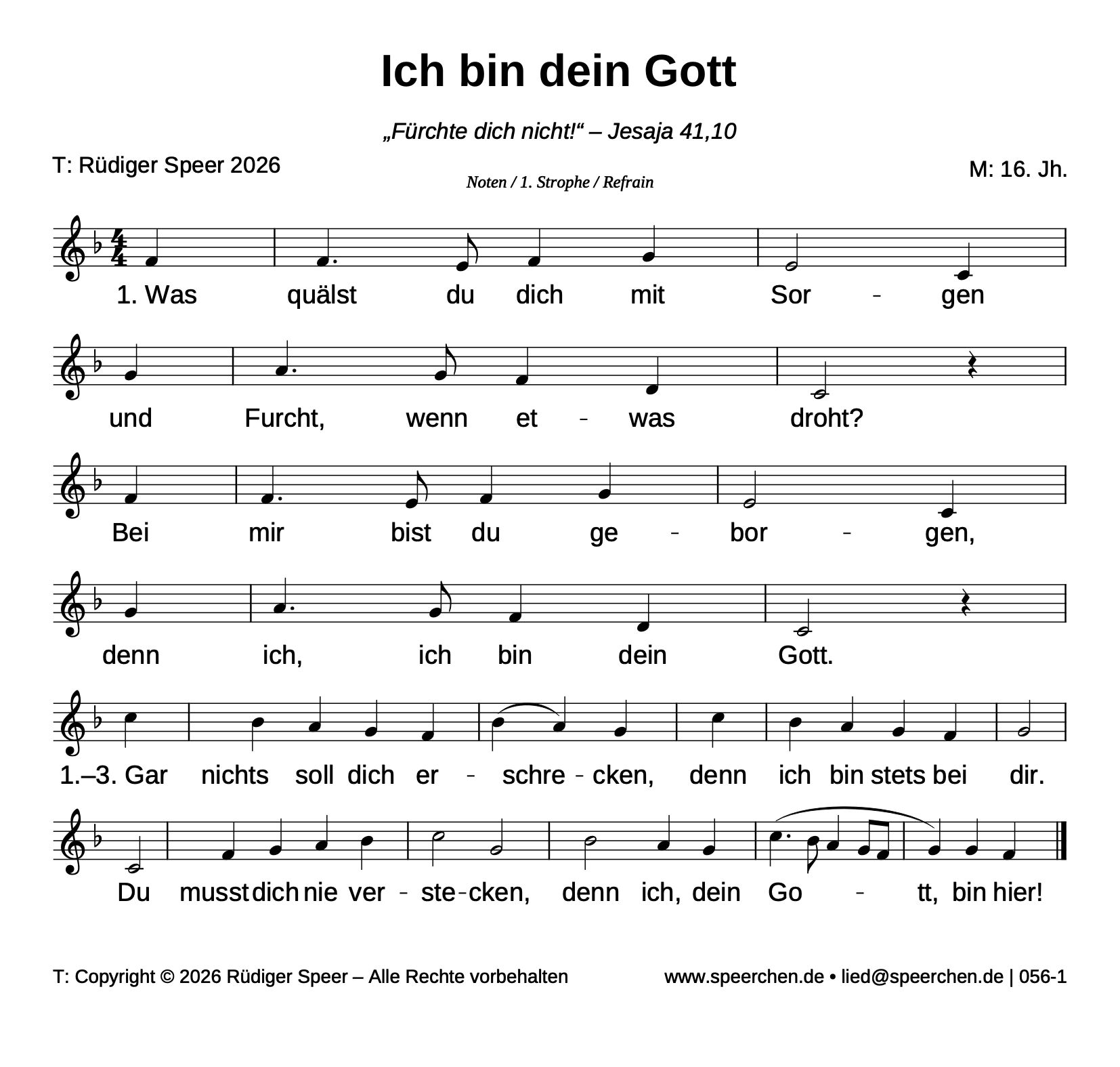 Noten mit Text der ersten Strophe und des Refrains