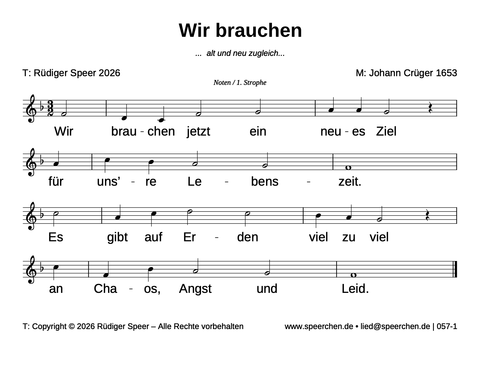Noten mit Text der ersten Strophe
