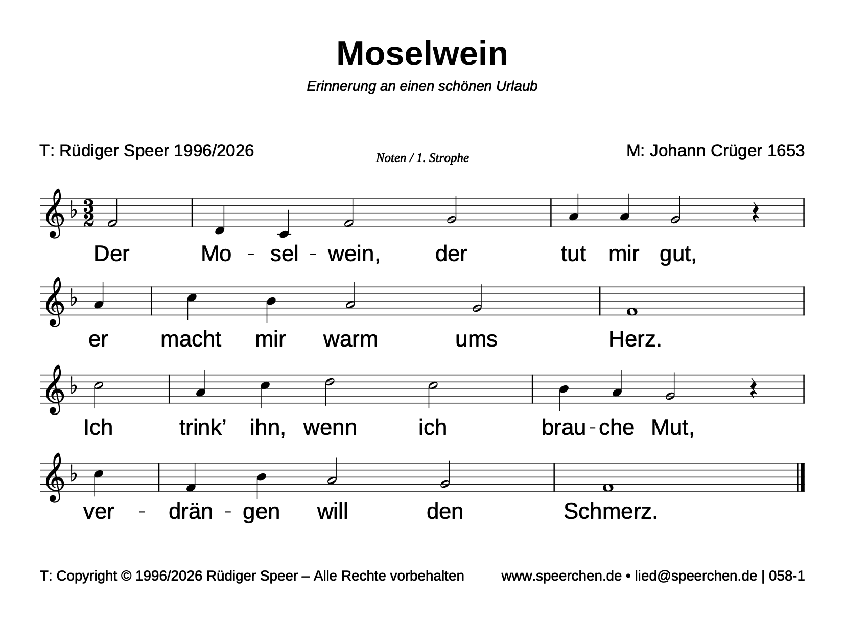 Noten mit Text der ersten Strophe